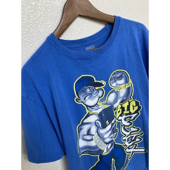 Vintage Brisco Brands Blue mens popeye tshirt XL big flex 90s short sleeve - Picture 2 of 5